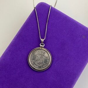 💛 Vintage 835/925 Netherlands Coin Pendant Necklace | European Statement Jewelry